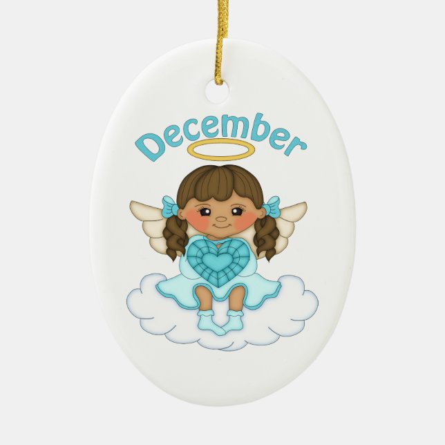 December Birthstone Angel Brunette Julgransprydnad Keramik (Framsidan)