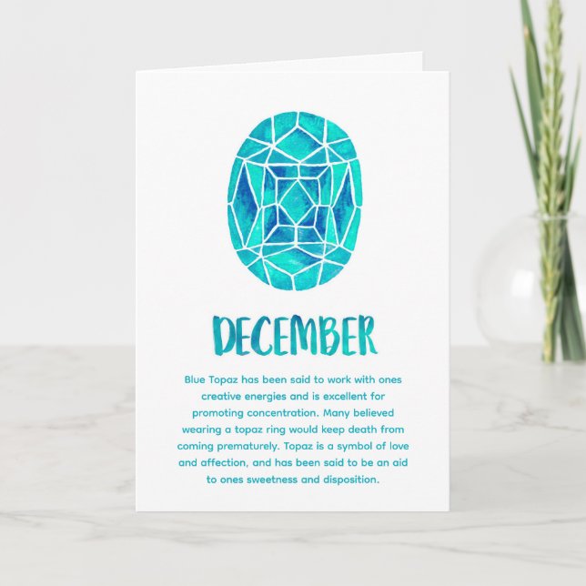 December Birthstone Blue Topaz Birthday Watercolor Kort (Framsida)