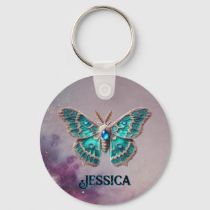 December Birthstone Keychain - Blue Zircon Moth Nyckelring