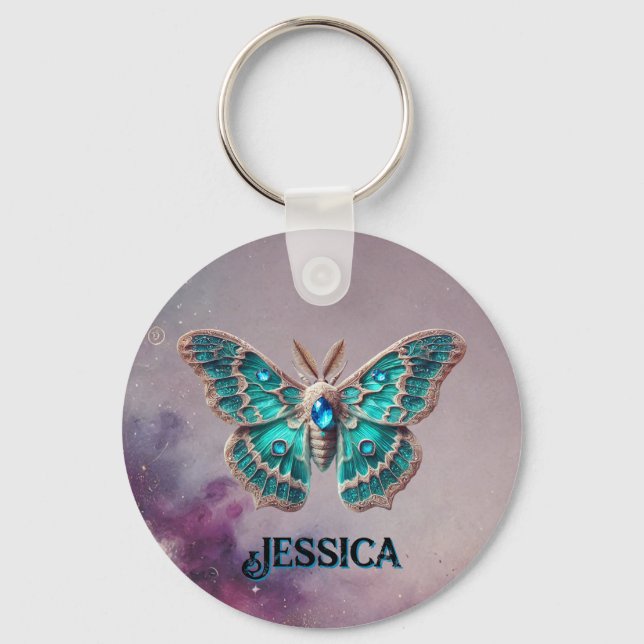 December Birthstone Keychain - Blue Zircon Moth Nyckelring (Framsida)
