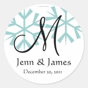 December Blue Snöflingor Monogram M Seal Runt Klistermärke