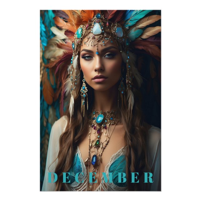 *~* DECEMBER Boho Headdress Zircon Turkvoise AP53 Fototryck (Framsidan)