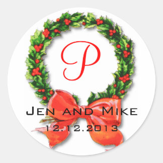December Bröllop Monogram P Sticker Runt Klistermärke