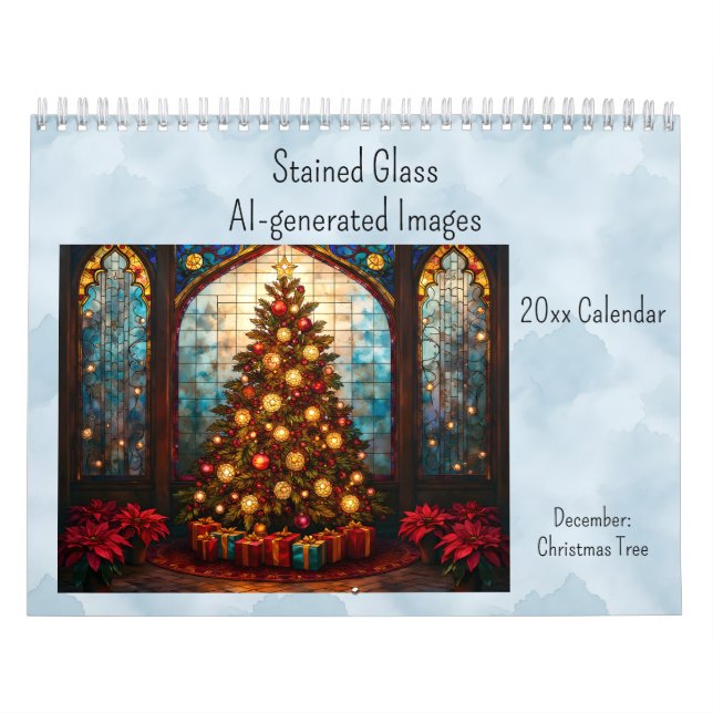 December Christmas Tree Stained Glass AI-generated Kalender (Omslag)