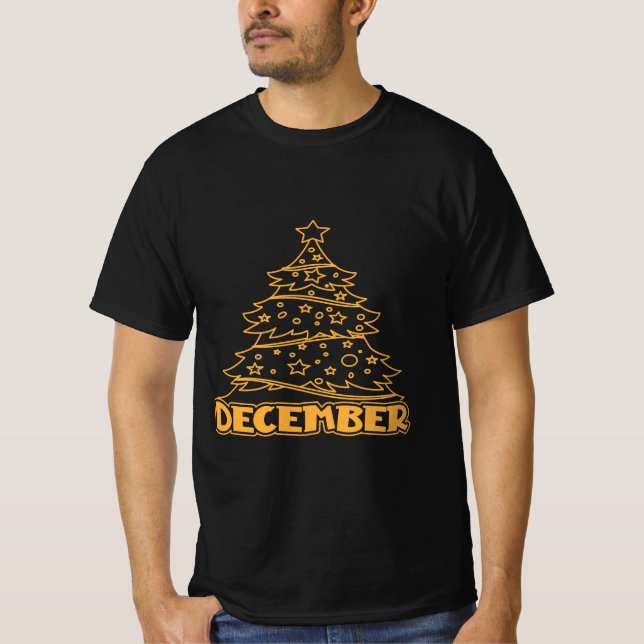 "December" Festiv Julgran Högtids T-Shirt (Framsida)