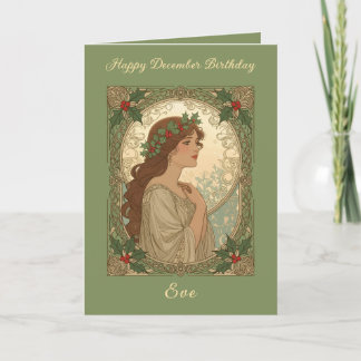 December Födelsedag Holly Bär Art Nouveau Stil Kort