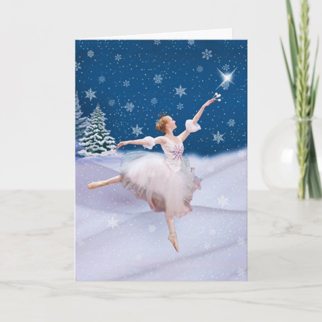 December födelsedag med ballerinaen i snö kort (Framsida)