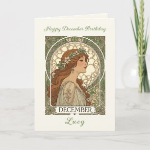 December Födelsedag Narcissus Art Nouveau Stil Kort
