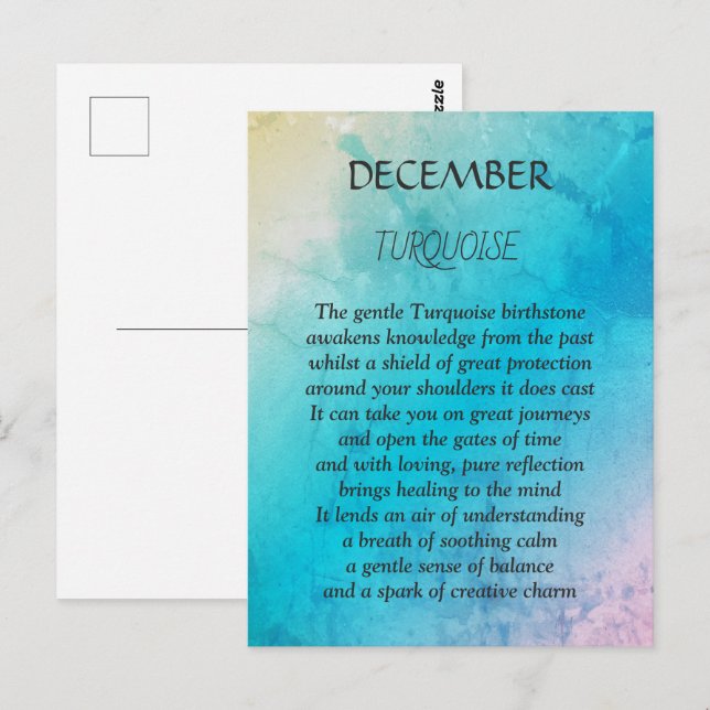 December födelsedags födelsesten Turquoise Vykort (Fram/baksida)
