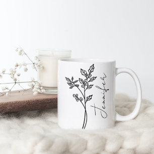 December Födelsemånad Blomma Holly Script Namn Kaffemugg