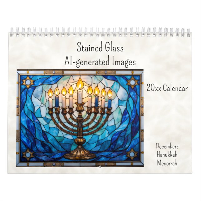 December Hanukkah Theme Stained Glass AI-generated Kalender (Omslag)