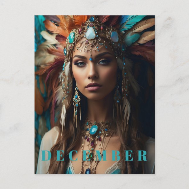 *~* DECEMBER Headdress Boho Turcos Zircon AP53 Vykort (Framsida)