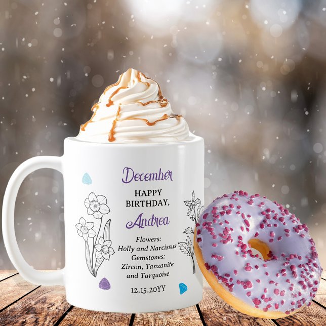 December Holly och Narcissus Birthday Keepsak Kaffemugg (December Floral and Birthstone Birthday Keepsake Coffee Mug)