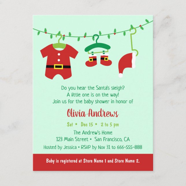 December Jul Tomte Baby Shower Inbjudningar (Framsida)