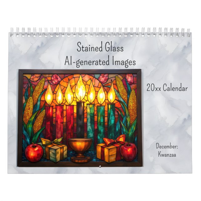 December Kwanzaa Theme Stained Glass AI-generated Kalender (Omslag)