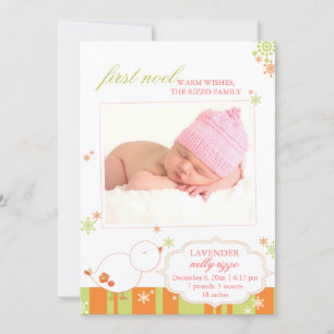 December Nyfödd bebis Girl Photo Birth Julkort