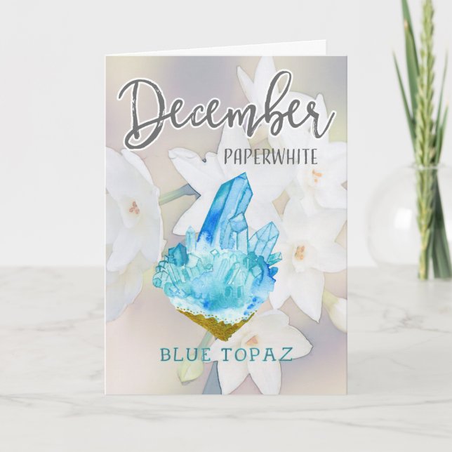 December Paperwhite och Blue Topaz Birthday Kort (Framsida)