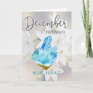 December Paperwhite och Blue Topaz Birthday Kort