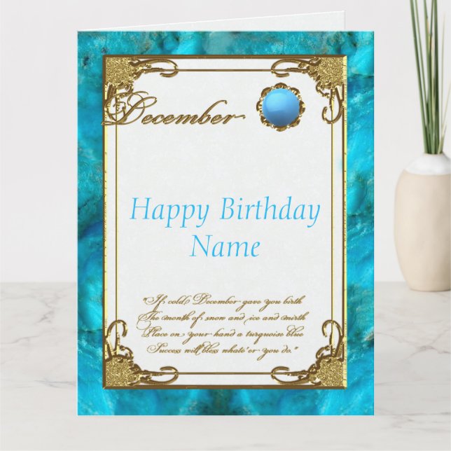December Turcoise Birthstone 8.5x11 Birthday Kort (Framsida)