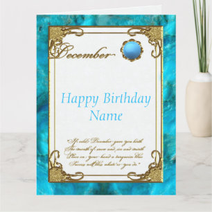 December Turcoise Birthstone 8.5x11 Birthday Kort