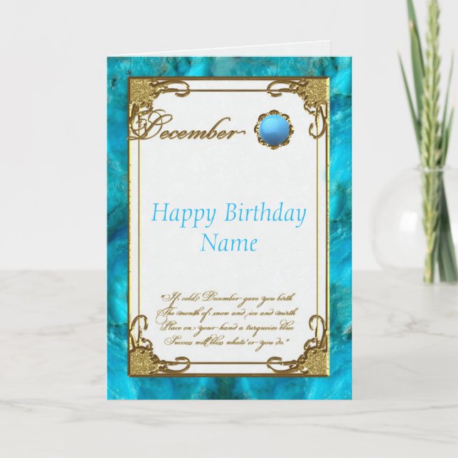 December Turcos Birthstone Birthday Card Kort (Framsida)