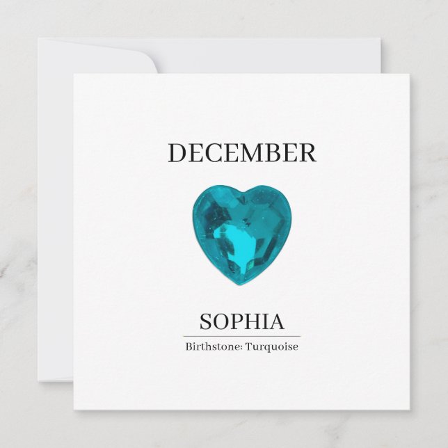 December Turquoise Personalized Birthday Card Kort (Framsida)