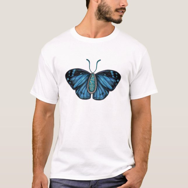 December Turquoise Vanlig Fjäril Ädelstenskonst T Shirt (Framsida)