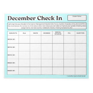 December Veckovis checkning in Klass i Student Anteckningsblock