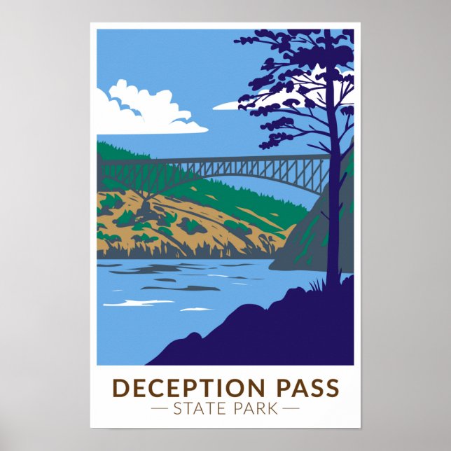 Deception Pass State Park Bridge Washington Retro Poster (Framsidan)