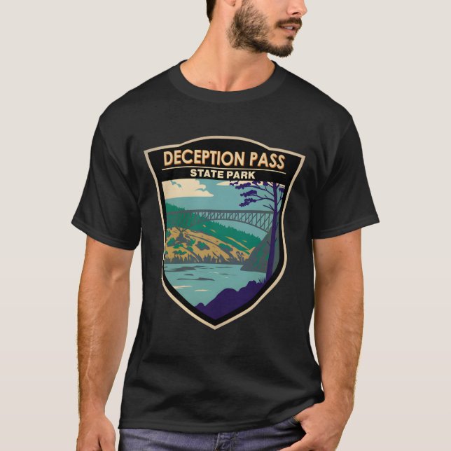 Deception Pass State Park Bridge Washington T Shirt (Framsida)