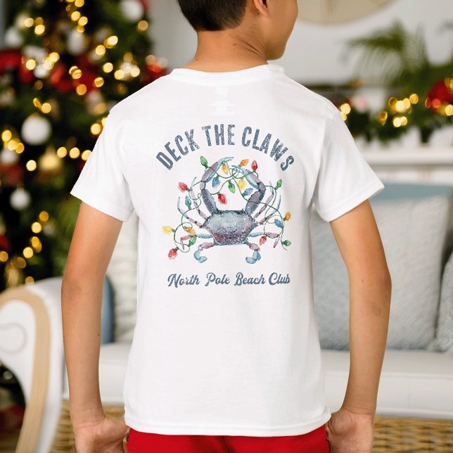 “Deck the Claws” Blå Krabb Jul T Shirt (Skapare uppladdad)