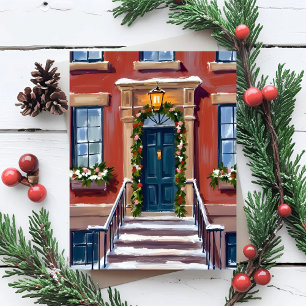 Deck the Halls City Christmas Brunt Stenhus Julkort