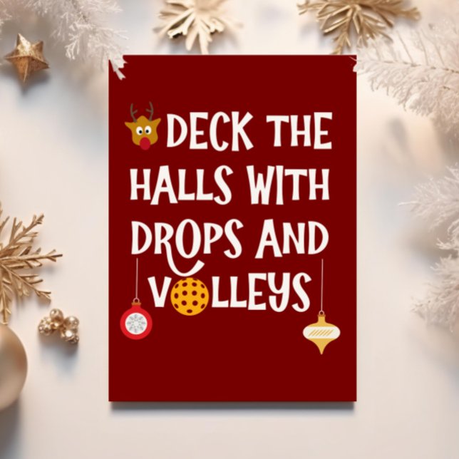 Deck The Halls Drops Volleys Pickleball Jul Julkort (Pickleball Christmas card)