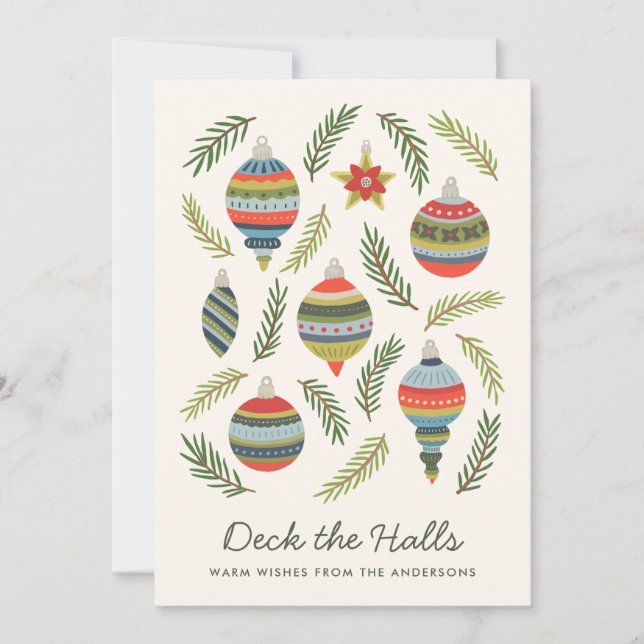 Deck the Halls Vintage Ornaments Julkort (Framsida)