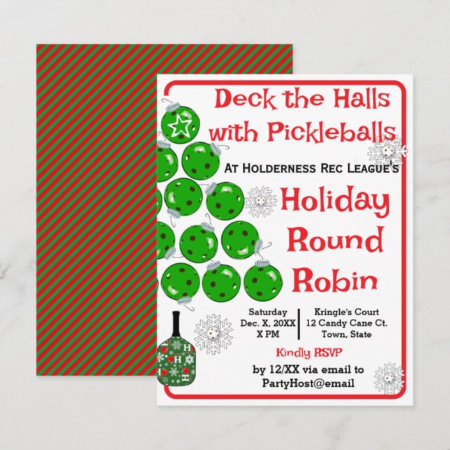 Deck the Halls with Pickleballs Christmas Party Inbjudningar (Fram/baksida)