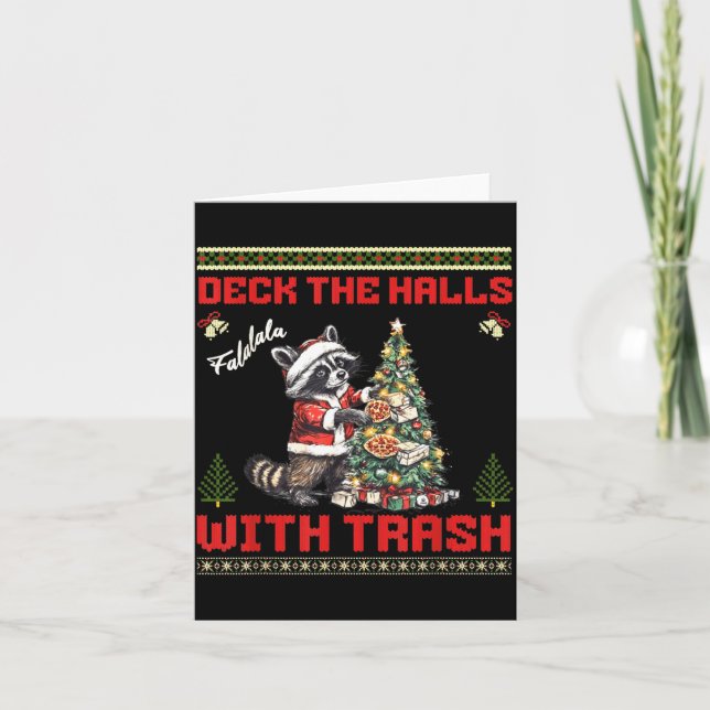 Deck The Halls With Trash Raccoon Ugly Christmas S Kort (Framsida)