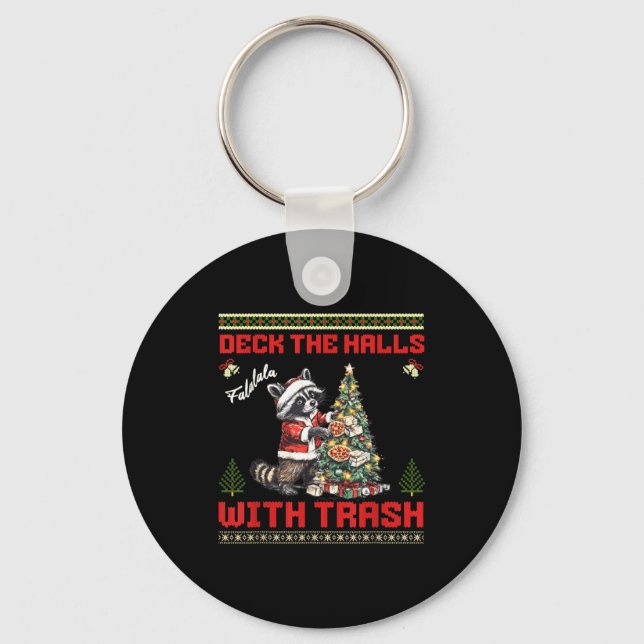 Deck The Halls With Trash Raccoon Ugly Christmas S Nyckelring (Framsida)