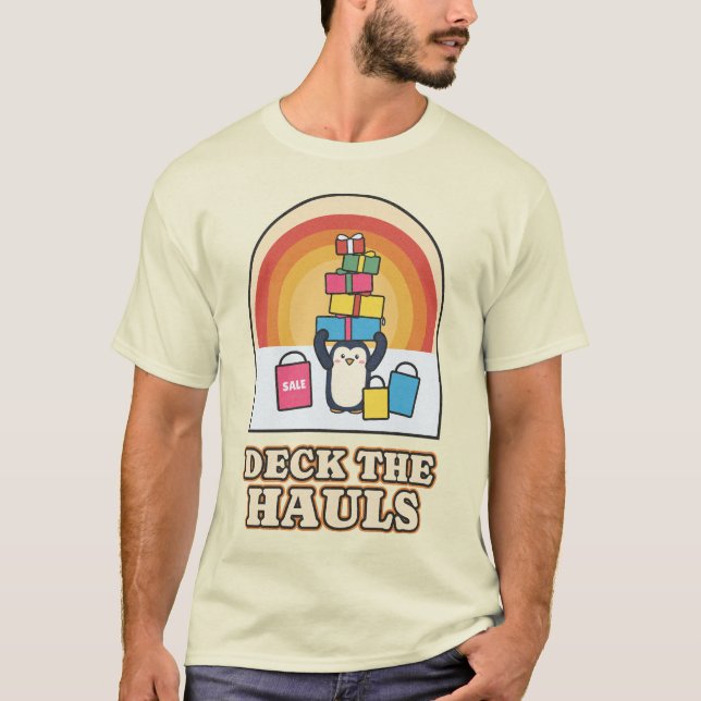 Deck the Hauls Julhandel Pingvin T Shirt (Framsida)