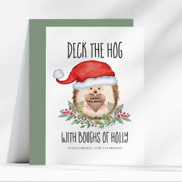 Deck the Hog Hedgehog Santa Holly-julen Julkort