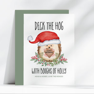 Deck the Hog Hedgehog Santa Holly-julen Julkort