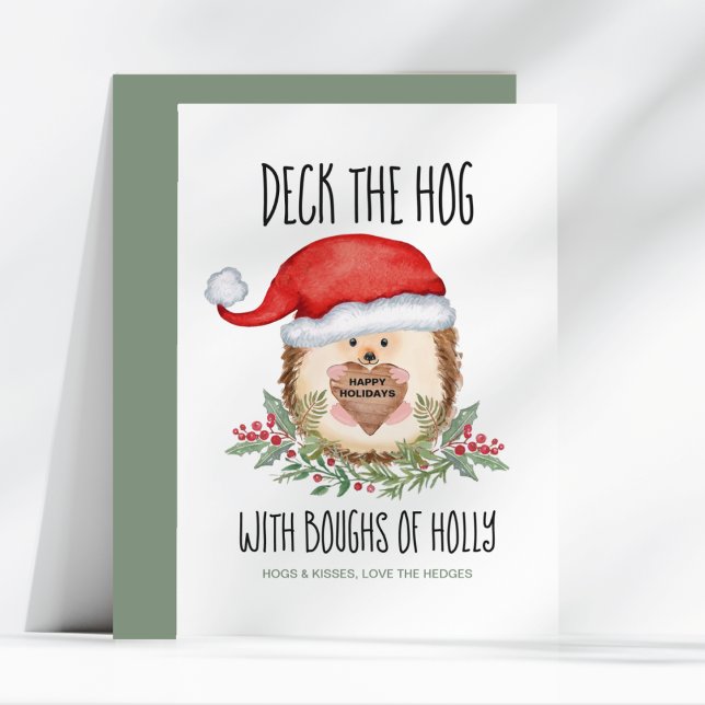 Deck the Hog Hedgehog Santa Holly-julen Julkort (Skapare uppladdad)