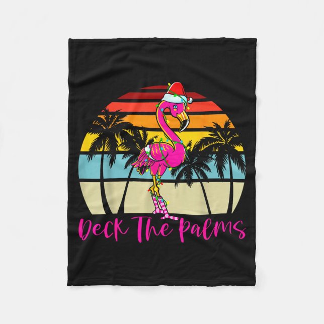 Deck The Palms Christmas Flamingo Palm Tree Trocal Fleecefilt (Framsidan)