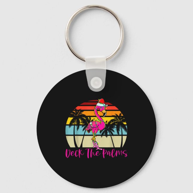 Deck The Palms Christmas Flamingo Palm Tree Trocal Nyckelring (Framsida)