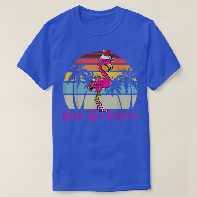 Deck the Palms Christmas Flamingo Palm Tree Tropic T Shirt (Design framsida)