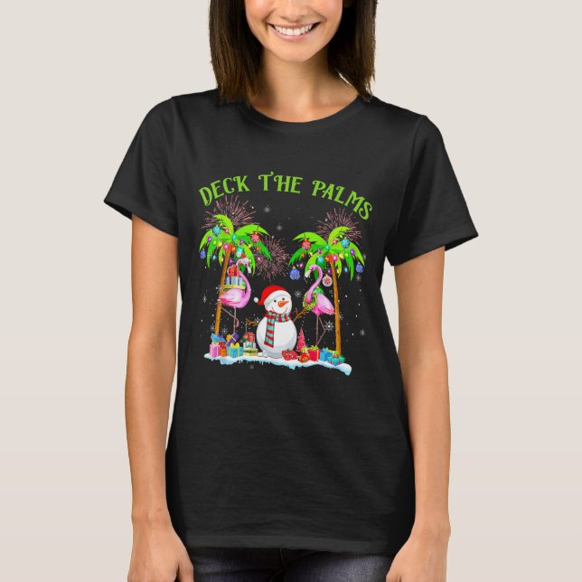 Deck The Palms Flamingo Trocal Christmas Lights Pa T Shirt (Framsida)