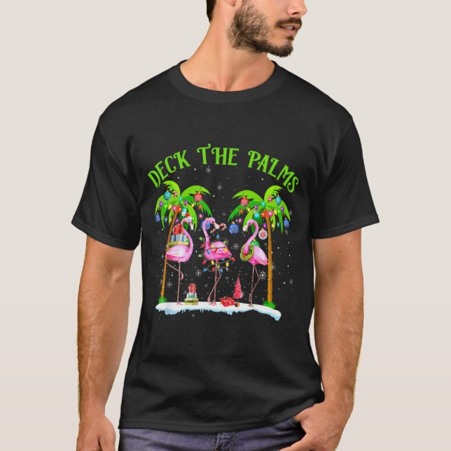Deck The Palms Flamingo Trocal Christmas Lights  T Shirt (Framsida)