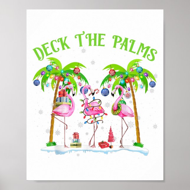 Deck The Palms Flamingo Tropical Christmas Lights  Poster (Framsidan)