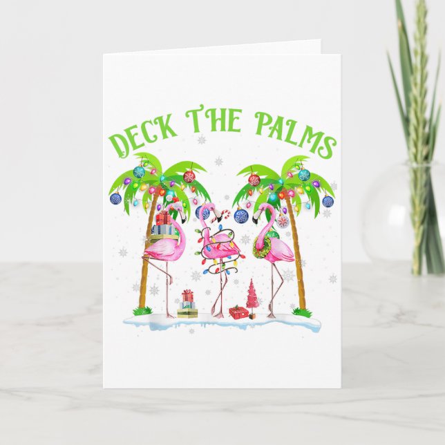 Deck The Palms Flamingo Tropiska Julbelysningar  Kort (Framsida)