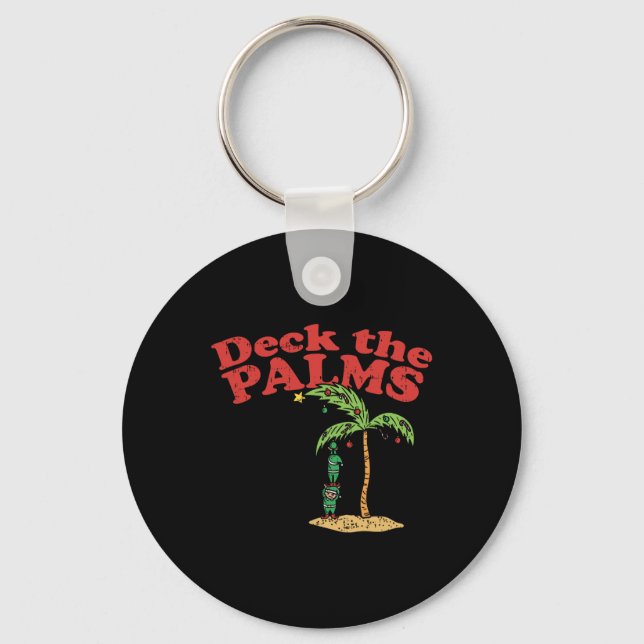 Deck The Palms Rolig Jul i Juli Sommar Tomte  Nyckelring (Framsida)