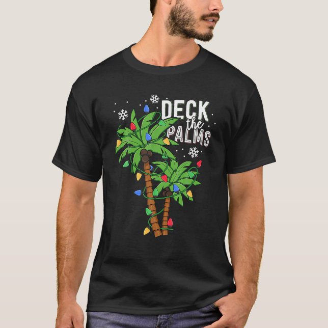 Deck The Palms Tropical Hawaii Christmas Palm Tree T Shirt (Framsida)